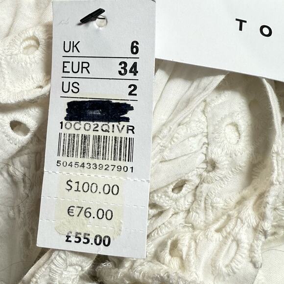 Topshop Overalls NEW w Tags Sz 2 Wide Legs Eyelet Apron Tie Waist Ruffle White - Picture 12 of 12